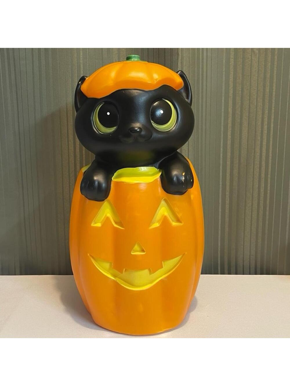 Halloween Black Cat Jack-O-Lantern Decoration - 17” Tall